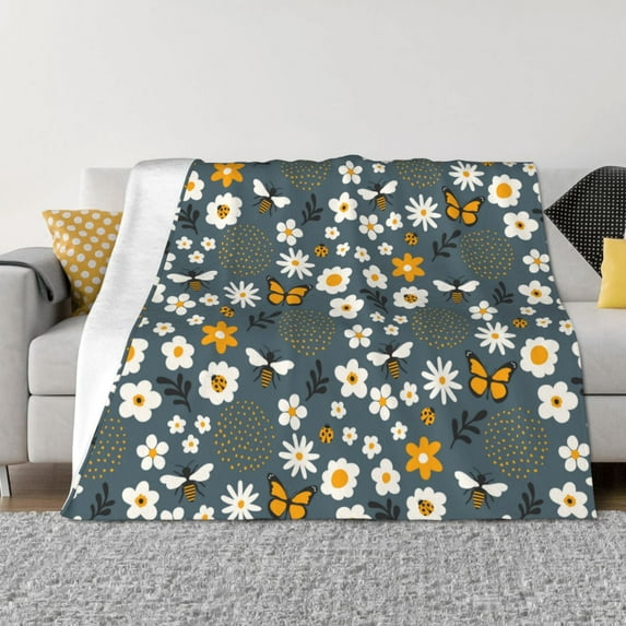Naloa Flowers and Bee Flannel Blankets - Thick and Warm Blanket for Winter, Soft Fuzzy Plush King Blanket for All Seasons60"x50"