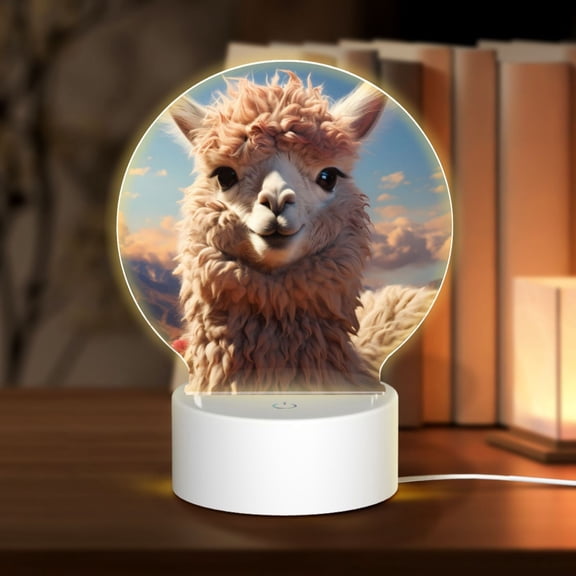 Naloa Fluffy Alpaca Mountain Meadow Acrylic LED Night Light Custom LED Lights Personalized Nightlight Customized Gifts for Family Couples Friends