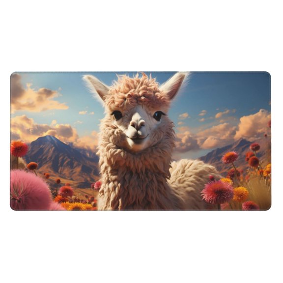 Naloa Fluffy Alpaca Mountain Meadow Gaming Mouse Pad Large Mouse Mat Long Extended Desk Pad Non-Slip Rubber Mice Pads Stitched Edges Thin Pad (16x29.5 Inch)