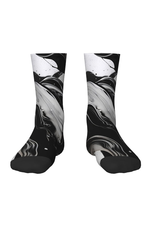 Fluid Black White Paint Swirls Kids Socks Unisex Kids and Toddlers' Crew Socks, ,1 Pairs