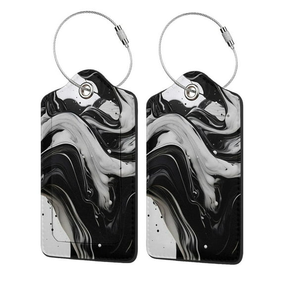 Naloa Fluid Black White Paint Swirls Luggage Tag for Suitcase Leather Baggage Tag with Stainless Steel Loop Privacy Cover for Women Men Girls-1