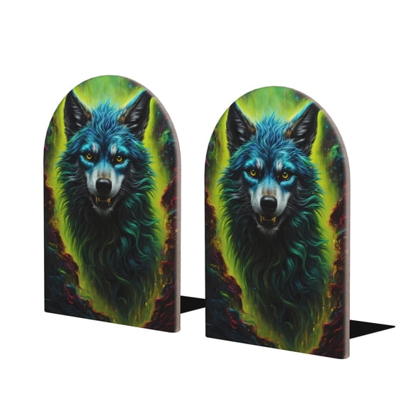 Naloa Fluorescent Wolf 2 Pcs Bookend Large Capacity Office Book Ends for Home Office Library School Study Decoration