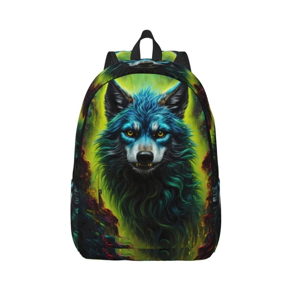 Naloa Fluorescent Wolf Canvas Backpack for Men Women Rucksack Casual Travel Daypack College Tote Satchel Bookbag for Teens-Medium