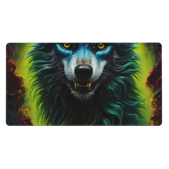 Naloa Fluorescent Wolf Gaming Mouse Pad Large Mouse Mat Long Extended Desk Pad Non-Slip Rubber Mice Pads Stitched Edges Thin Pad (16x29.5 Inch)