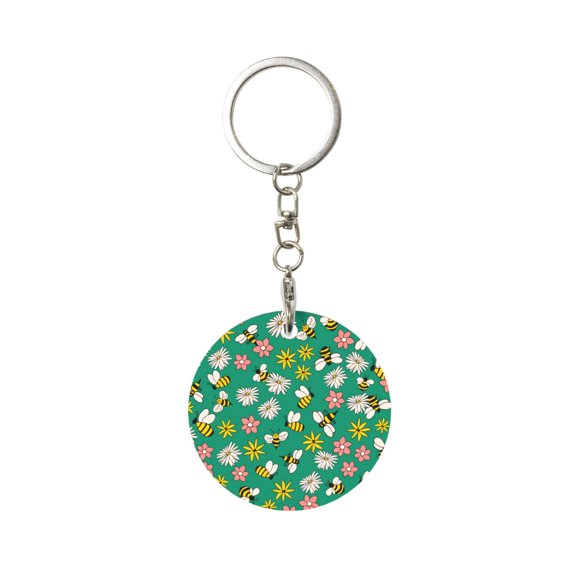 Naloa Flying Bees Print Round Keychain Keychain Key Ring, Key Tag, Key Chain Bulk for Gift Accessories (Round)