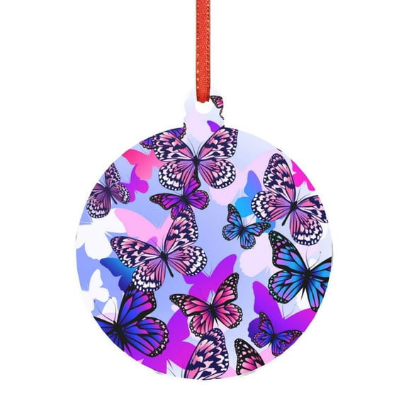 Naloa Flying Butterflies Acrylic Santa Tree Decorations Christmas Hanging Pendant for Christmas Winter New Year Party Hanging Decorations-Round Shape