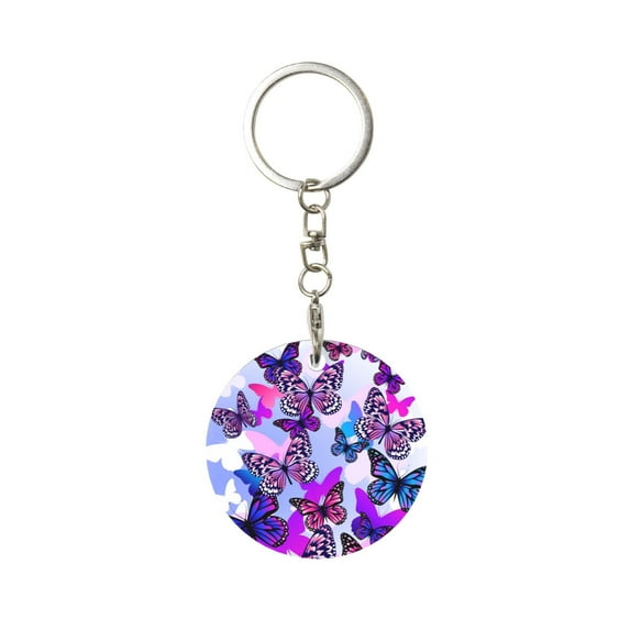 Naloa Flying Butterflies Print Round Keychain Keychain Key Ring, Key Tag, Key Chain Bulk for Gift Accessories (Round)