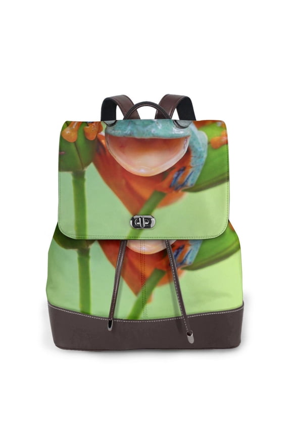 Naloa Flying Frog On Branch Print Leather Backpack Purse for Women and Ladies,Shoulder Travel Daypacks Bags,Laptop Backpack for Women