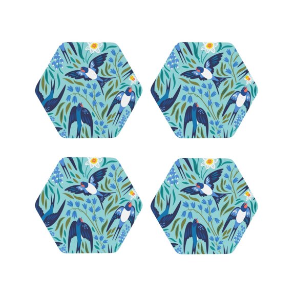 Naloa Flying Swallows Leather Coasters for Drinks, Durable Drink Coasters 4 Set for Tabletop Protection, Luxurious Home Décor and Housewarming Gift ( {designName})Hexagon