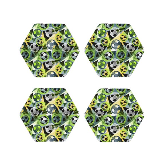 Naloa Football Doodle Leather Coasters for Drinks, Durable Drink Coasters 4 Set for Tabletop Protection, Luxurious Home Décor and Housewarming Gift ( {designName})Hexagon