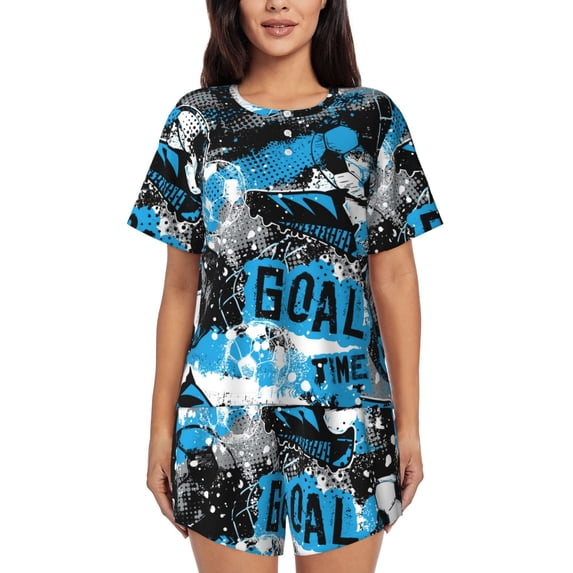 Naloa Football Time Women's Short-Sleeved Pajama Set, Loungewear, Summer pajamas, Breathable Cozy - Small