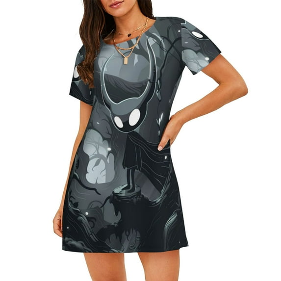 Naloa Forest Black Ghost Warrior Print Women Nightgowns,Womens Loungewear,Short Sleeve Sleepwear,Comfy Ladies Nightdress