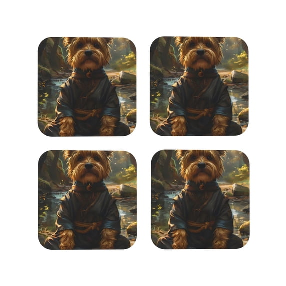 Naloa Forest Creek Cute Dog Coasters for Set of 4 - PU Leather Coasters, Coasters for Table Cup Tea Coffee Beer, Decorative for Kitchen Homedecor (Round)