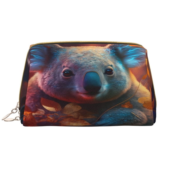 Naloa Forest Koala Leather Makeup Bag for Purse Travel, Portable Small Cosmetic Organizer for Women and Girls, Make up Bag with Zipper