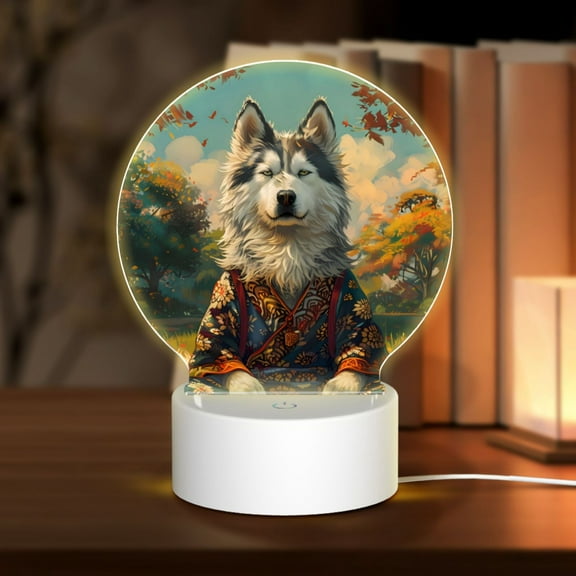 Naloa Forest Maple Leaf Husky Acrylic LED Night Light Custom LED Lights Personalized Nightlight Customized Gifts for Family Couples Friends