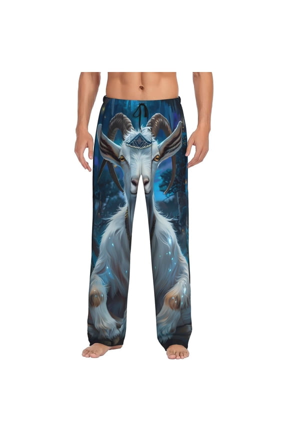 Forest Meditating Goat Pajama Pants Men, PJ Bottoms, Sleep & Lounge Pants-Small