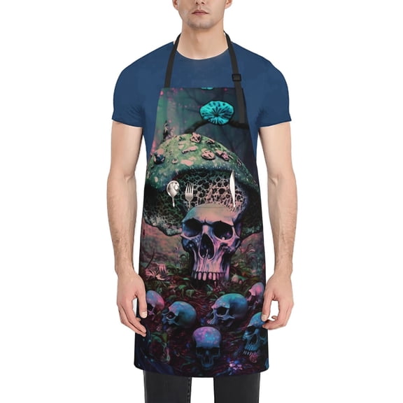 Naloa Forest Mushroom Skull Apron Kitchen Aprons with Pockets for Women Men Chef