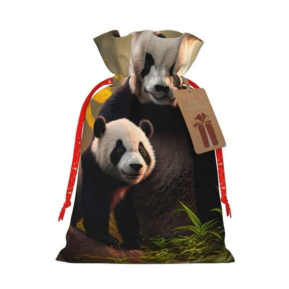 Naloa Forest Panda Drawstring Christmas Bags, 3D Xmas Gift Bags, Christmas Wrapping Bags, Xmas Goodie Bags, Treat Pouch Bags, Party Favor Bags-Medium