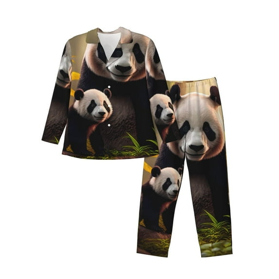 Naloa Forest Panda Men’s Pajamas Set - Long Sleeve Button Down Sleep Shirt and Pajama Bottoms Sleepwear Set-Medium