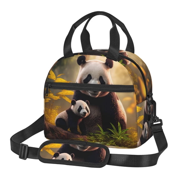 Naloa Forest Panda Print Lunch Bag for Women & Men Insulated Lunch Box or Cooler Lunch Tote Bags for Work, Travel, Outdoor