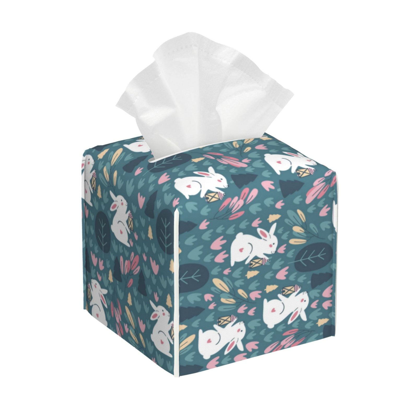 Naloa Forest Rabbit Tissue Box CoverLeather Tissue Holder Square Facial ...