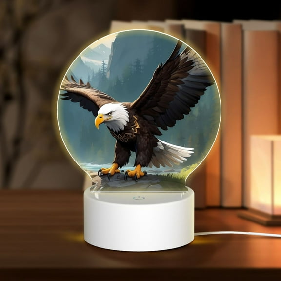 Naloa Forest River Bald Eagle Acrylic LED Night Light Custom LED Lights Personalized Nightlight Customized Gifts for Family Couples Friends