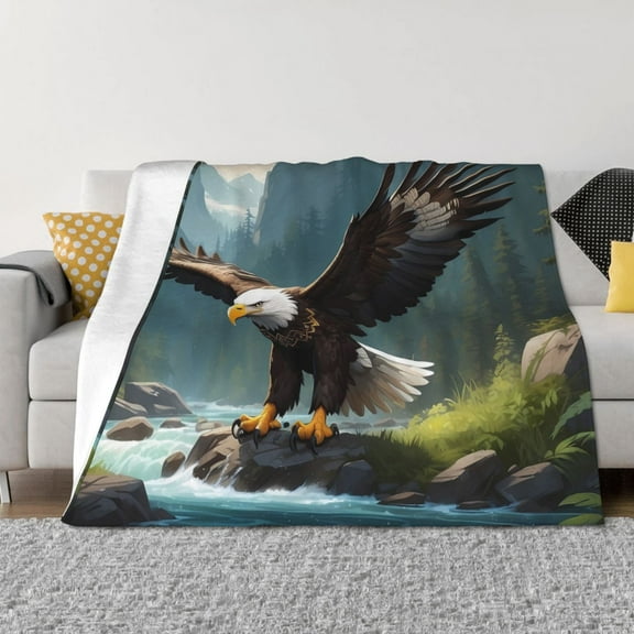 Naloa Forest River Bald Eagle Flannel Blankets - Thick and Warm Blanket for Winter, Soft Fuzzy Plush King Blanket for All Seasons40"x30"