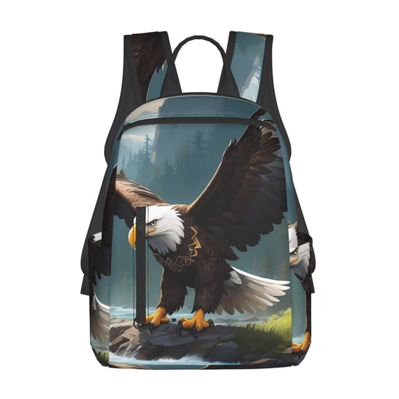 Naloa Forest River Bald Eagle Print Lightweight DayBackpack Suitable for school, work, shopping, travel, etc.