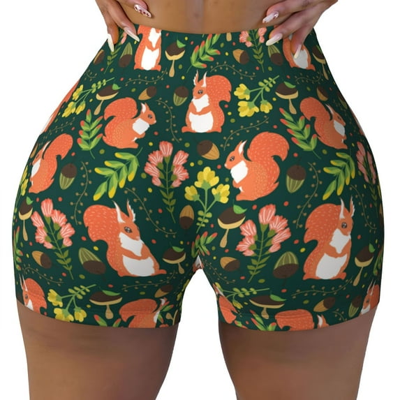 Naloa Forest Squirrel Biker Shorts for Women Seamless Scrunch Short Women’s Yoga Shorts for Gym Running Sport Shorts - XX-Large