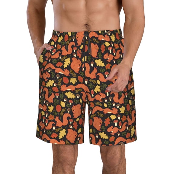 Naloa Forest Squirrel Men's Beach Shorts, Surfing shorts, Swim trunks, Quick Dry Swim Trunks for Surfing Beach Fun - 3X-Large