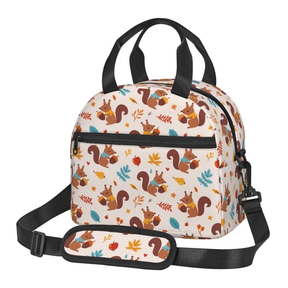 Naloa Forest Squirrel Nuts Print Lunch Bag for Women & Men Insulated Lunch Box or Cooler Lunch Tote Bags for Work, Travel, Outdoor