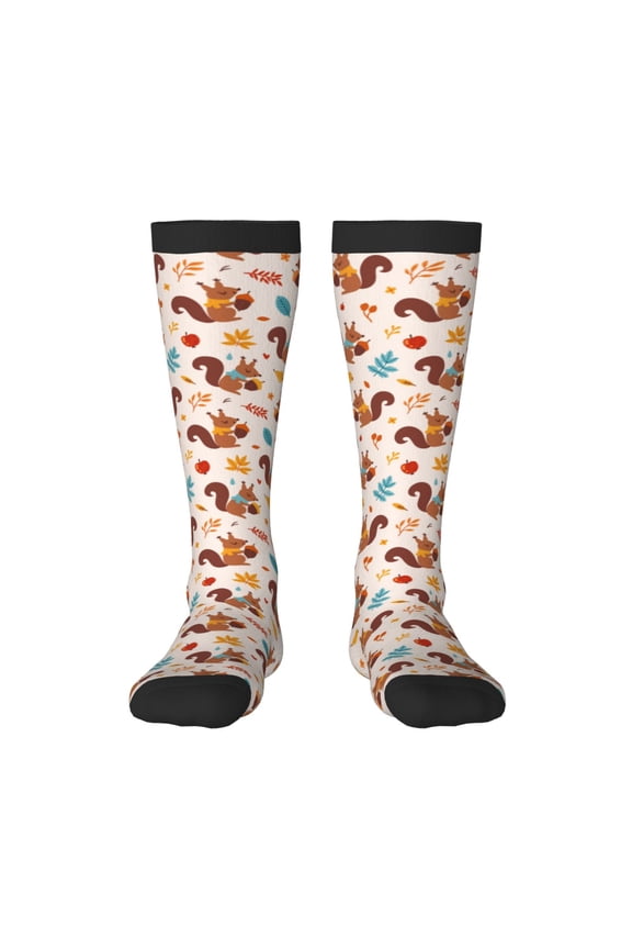 Forest Squirrel Nuts Thigh High Socks Extra Long Stretchy Sock Women Over Knee High Opaque Stocking Daily Wear