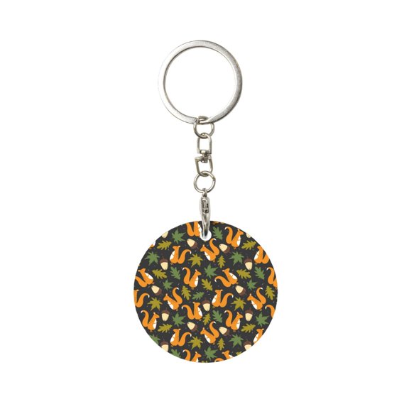 Naloa Forest Squirrel Print Round Keychain Keychain Key Ring, Key Tag, Key Chain Bulk for Gift Accessories (Round)