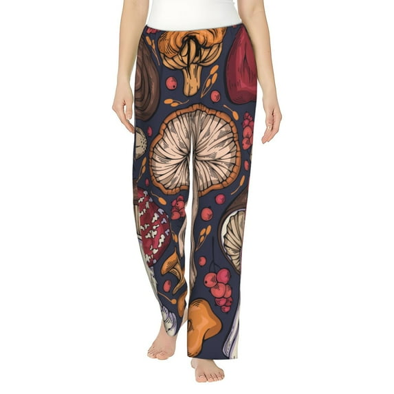 Naloa Forest Wild Mushroom Print Women’s Ultra-Soft Comfy Pajama Lounge Pants with Pockets & Drawstring