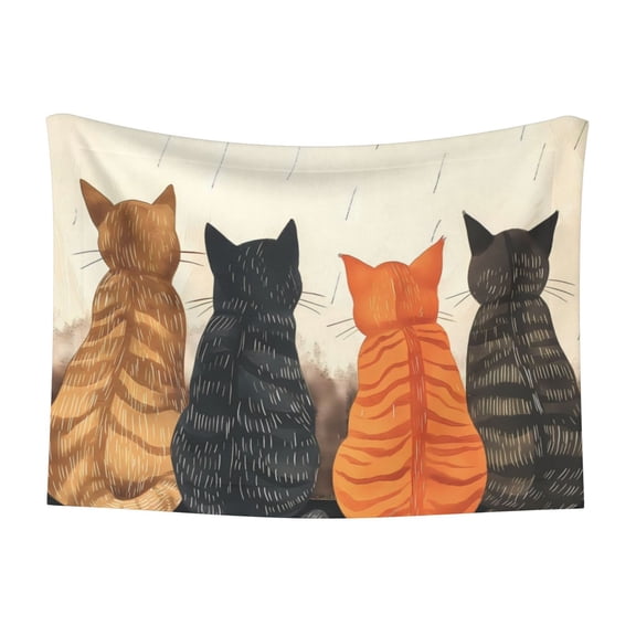 Naloa Four Cats Watching Rain Dog Blanket, 3 Sizes Cat Blanket for Indoor Cats Large Medium Small Dog Gifts-Small