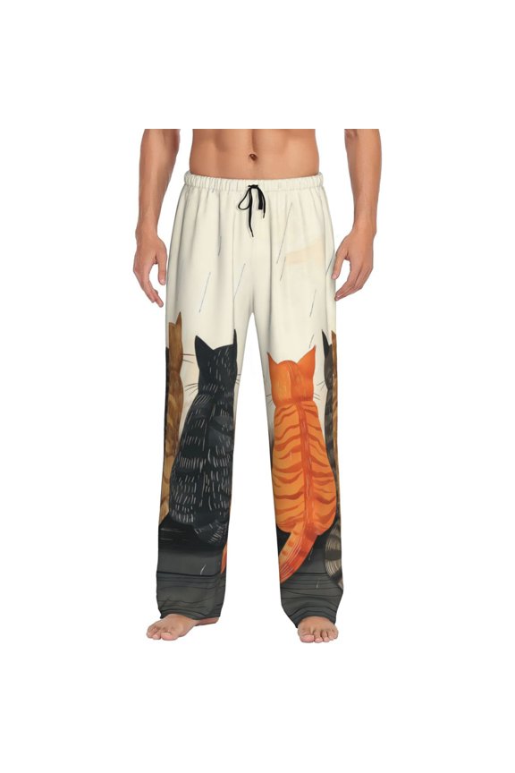 Four Cats Watching Rain Pajama Pants Men, PJ Bottoms, Sleep & Lounge Pants-Small