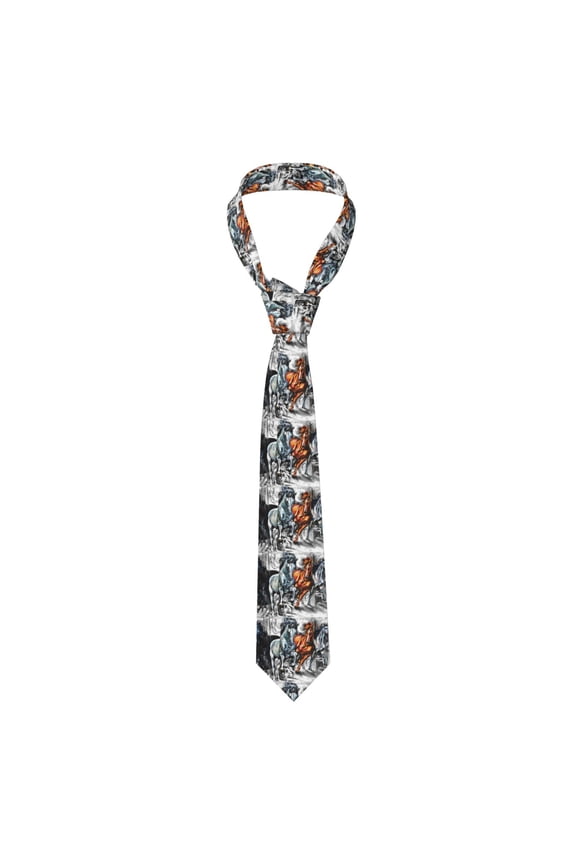 Four Running Horses Print Solid Color Tie Formal Necktie for MenSuitable for business, daily life, work