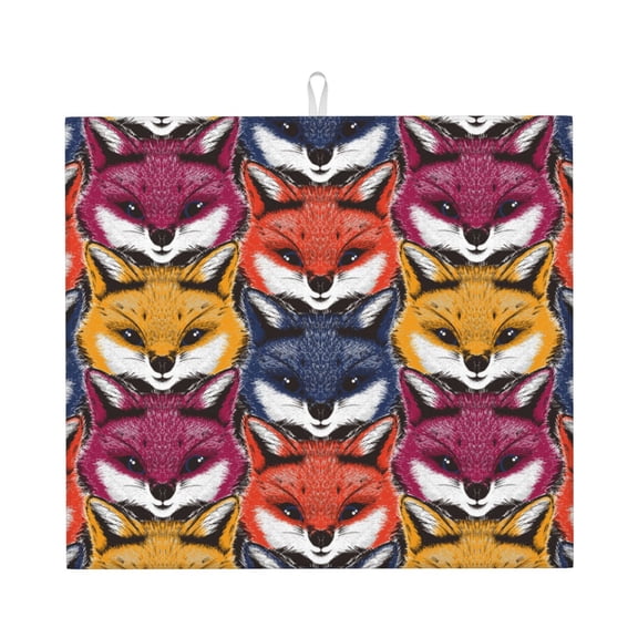 Naloa Fox Face Dish Drying Mat for Kitchen Counter, Heat Resistant Drainer Mats, Absorbent Draining Mat,Dish Rack Pad,16"x18"