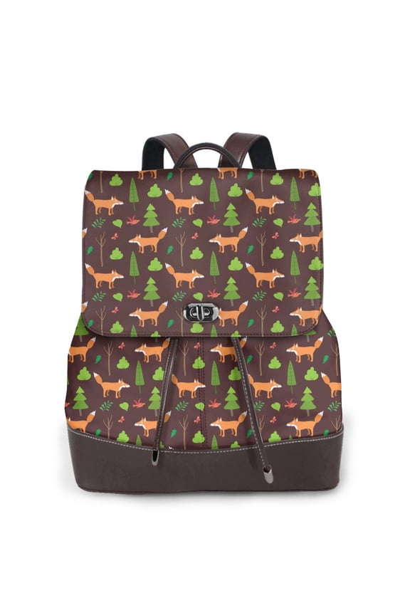 Naloa Fox In Forest Print Leather Backpack Purse for Women and Ladies,Shoulder Travel Daypacks Bags,Laptop Backpack for Women