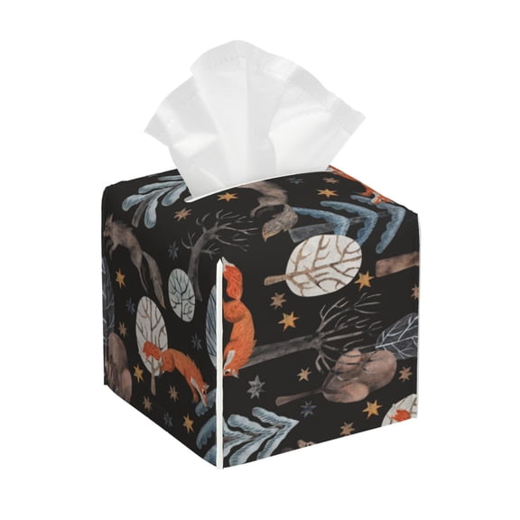 Naloa Fox In The Forest Tissue Box Cover Leather Tissue Holder Square Facial Tissue Case for Bathroom, Vanity Countertop, Tabletop, Car