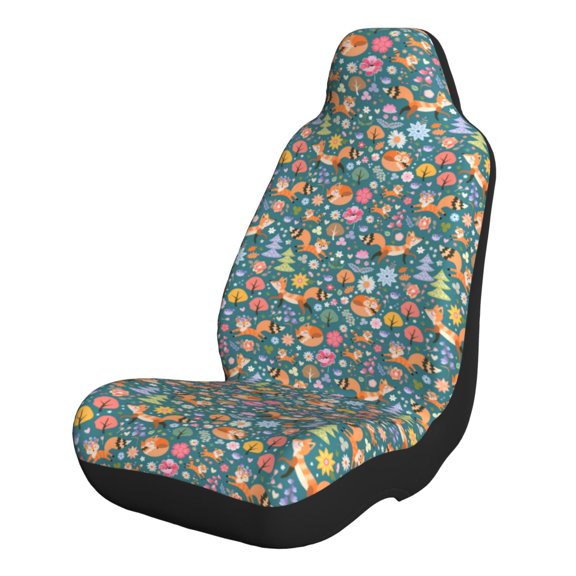 Naloa Foxes and Birds in Forest Car Seat Covers 2PCs Front Car Seat Covers Universal fit for Most Cars SUVs and Trucks - 1