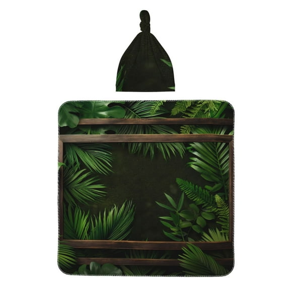 Naloa Framed Greenery Wall Art Baby Swaddle Blanket and Headband Set, Newborn Receiving Blanket Swaddle Wrap