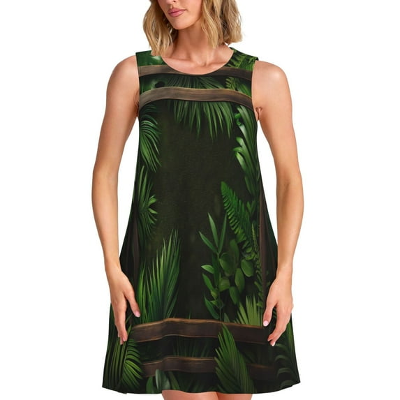 Naloa Framed Greenery Wall Art Print Women's Summer Spring Casual Beach Sundress,Vacation Sleeveless Tank Crewneck Loose Dresses