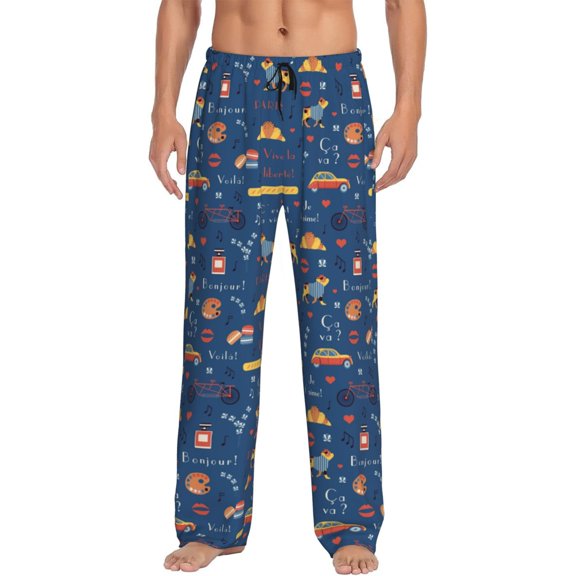 Naloa French Bulldog Dog In Beret Pajama Pants Men, PJ Bottoms, Sleep & Lounge Pants-Medium