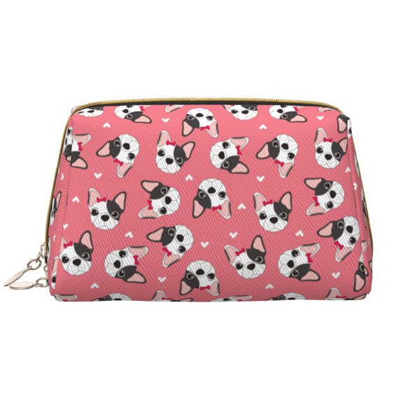 Naloa French Bulldog Face Leather Makeup Bag for Purse Travel, Portable Small Cosmetic Organizer for Women and Girls, Make up Bag with Zipper
