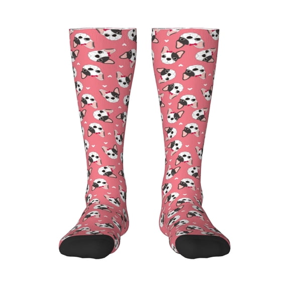 Naloa French Bulldog Face Thigh High Socks Extra Long Stretchy Sock Women Over Knee High Opaque Stocking Daily Wear
