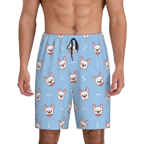 Naloa French Bulldog Head Men's Short Pajama Pants, Lounge Comfort Shorts with Elasticized Waistband and Side Pockets - X-Large