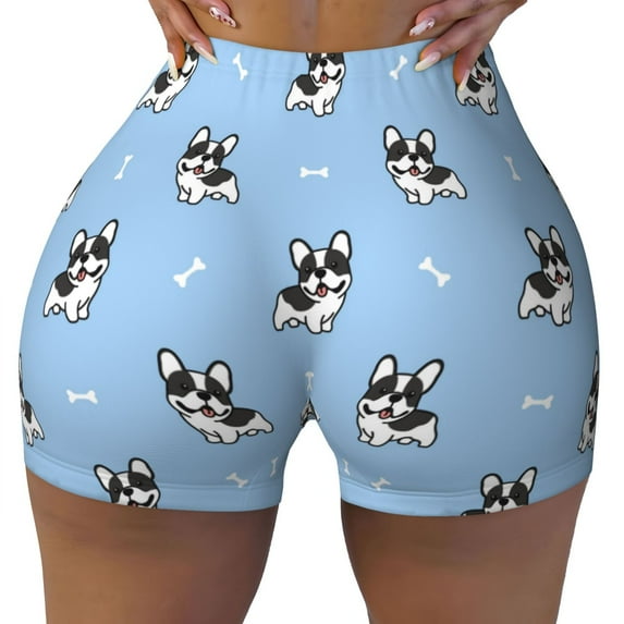 Naloa French Bulldog Puppy Biker Shorts for Women Seamless Scrunch Short Women’s Yoga Shorts for Gym Running Sport Shorts - Medium