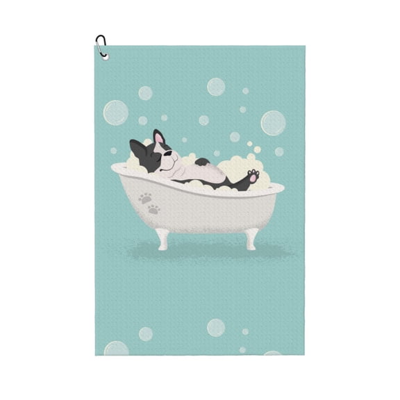 Naloa French Bulldog Taking a Bath Golf Towel Golf Gift for Men and Women Golf Towel with Carabiner Clip to Quickly Remove Mud, Dirt and Sweat