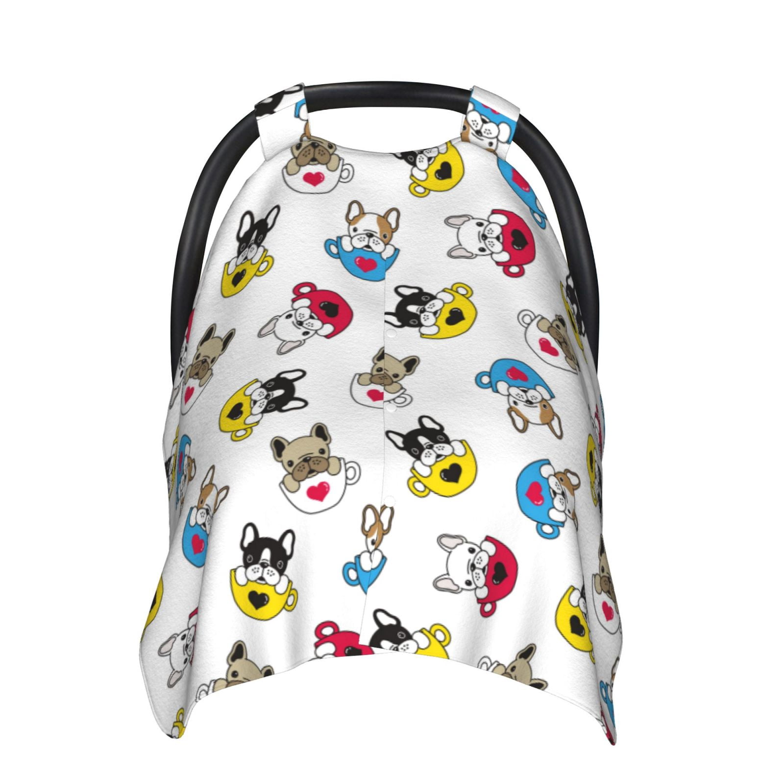 Naloa French Bulldog With Coffee Cup Baby Car Seat Cover, Breathable Baby Carrier Cover, Multiuse Baby Carrier Cover & Nursing Breastfeeding Cover